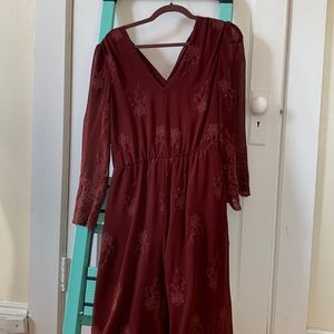 MOVING - MAKE AN OFFER Wayf (Anthropologie) Maroon Embroidered Jumpsuit
